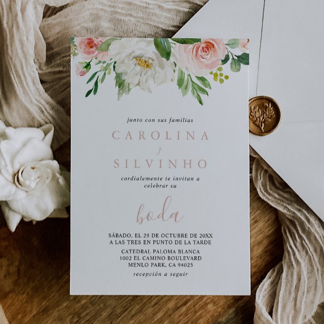 Invitation Rose Gold Elegant Fall Flowers Boda Mariage (Créateur téléchargé)