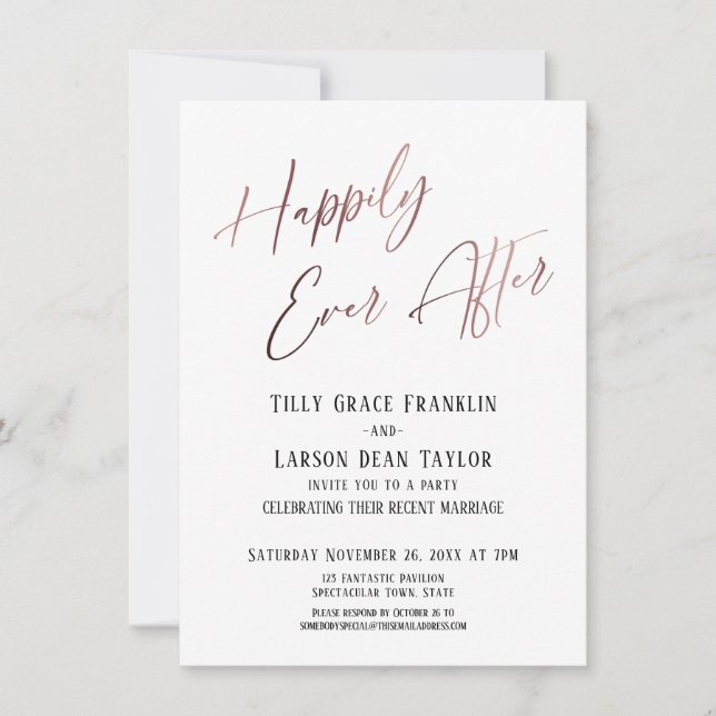 Invitation Rose Gold Élégant Mariage Heureux à Tout Jamais (Devant)