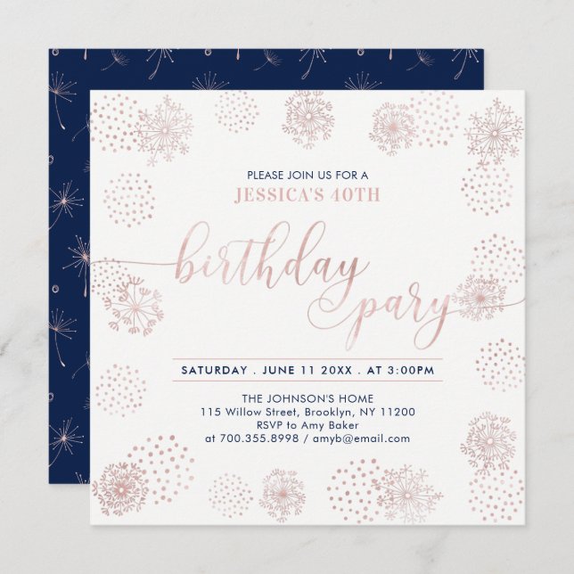 Invitation Rose Gold élégant moderne 40e, 50e fête d'annivers (Devant / Derrière)