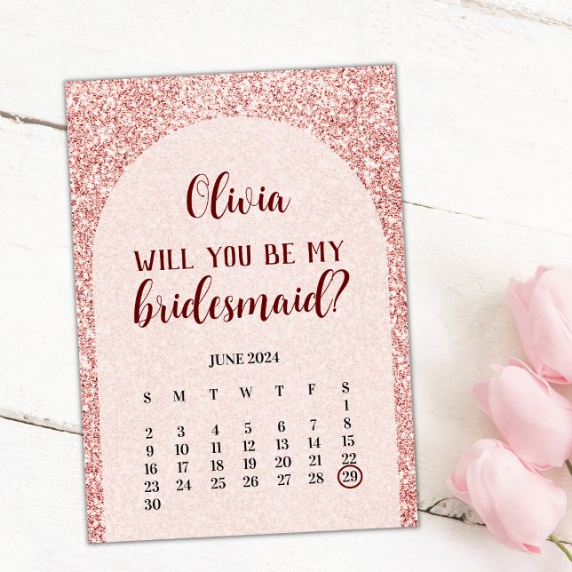 Invitation Rose Gold Enregistrer La Date Bridesmaid Propositi (will you be my bridesmaid proposal card rose gold pink save the date calendar)