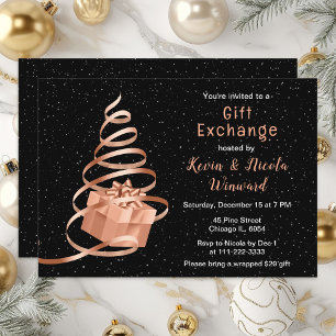 Invitation Rose Gold et Black Christmas Cadeau Exchange
