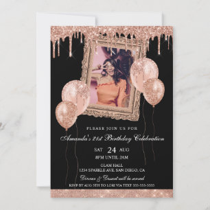 Invitation Rose Gold et Black Parties scintillant Drift Photo