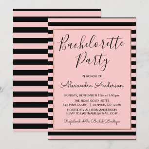 Invitation Rose Gold et Black Stripe Bachelorette Party