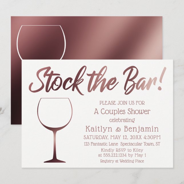 Invitation Rose Gold et blanc Stock le Bar Couples Douche (Devant / Derrière)