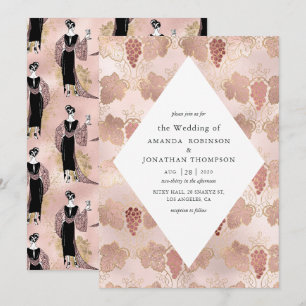 Invitation Rose Gold et Blush Français Vin thème Mariage