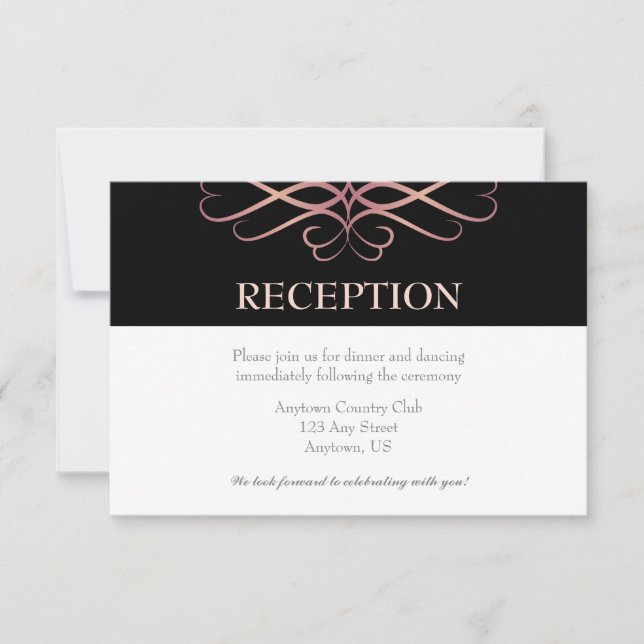 Invitation Rose Gold et Noir, Mariage aux Flouritures Élégant (Devant)
