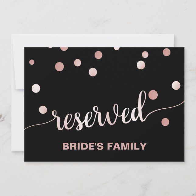 Invitation Rose Gold et Noir | Panneau "Réservé" pour un Mari (Devant)