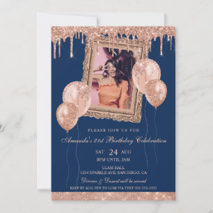 Invitation Rose Gold et  Parties scintillant de la marine cad