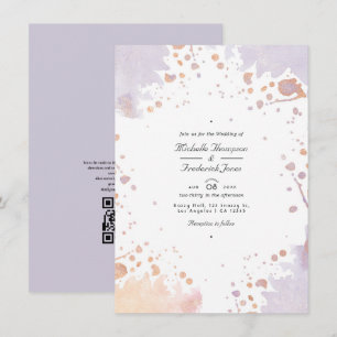 Invitation Rose Gold et Pastel Purple Paint QR Code Mariage
