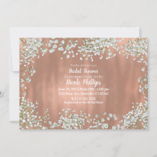 Invitation Rose Gold Fard Rose Blanc Baby's Breath Mariage