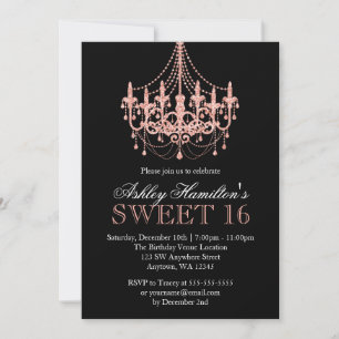 Invitation Rose Gold Faux Parties scintillant Chandelier Swee