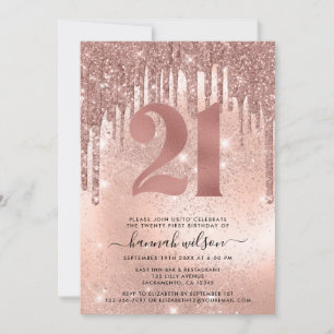 Invitation Rose Gold Faux Parties scintillant et Foil fête 21