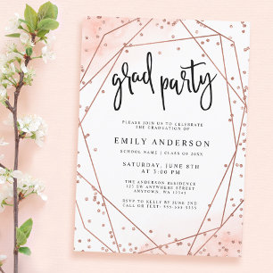 Invitation Rose Gold Faux Parties scintillant Géométrique Gra