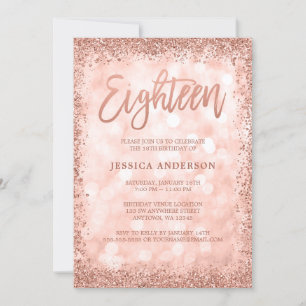 Invitation Rose Gold Faux Parties scintillant Lumières 18e an