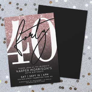 Invitation Rose Gold Fête d'anniversaire 40 ans Paillettes ro
