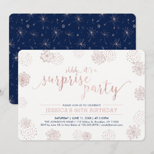 Invitation Rose Gold   Fête surprise d'anniversaire 50 ans mo