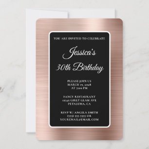 Invitation Rose Gold Feuille Noir et Blanc 30e Anniversaire