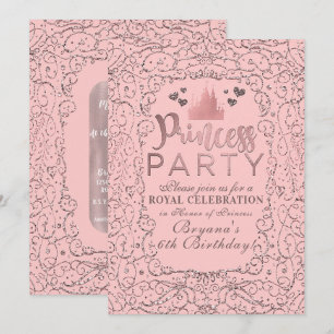 Invitation Rose Gold Filigrane Rose Foncé FÊTE DE PRINCESSE A