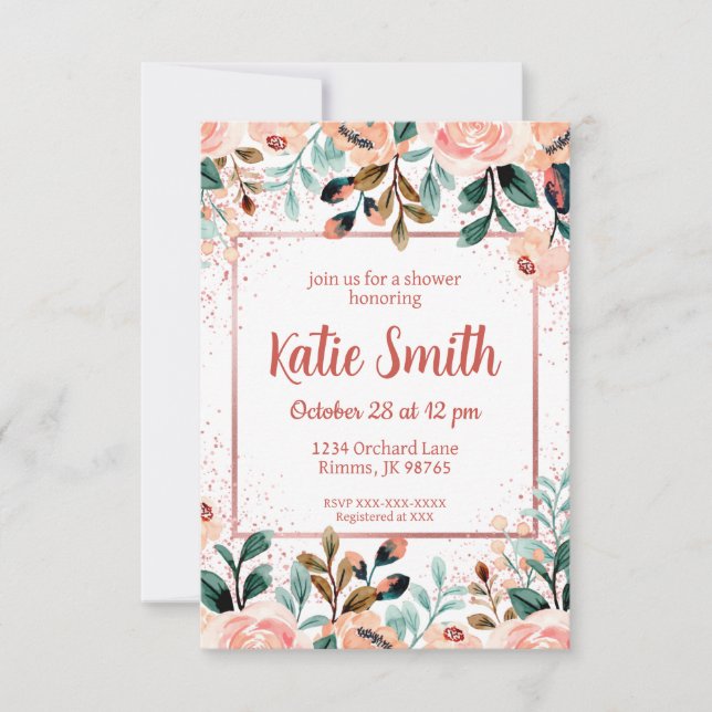 Invitation rose Gold Fleur sauvage douche (Devant)