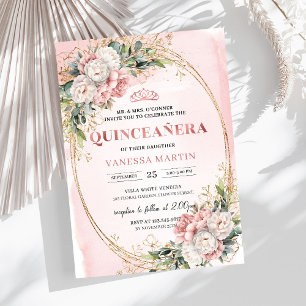 Invitation Rose Gold Fleurs de Jardin pour 15e Anniversaire