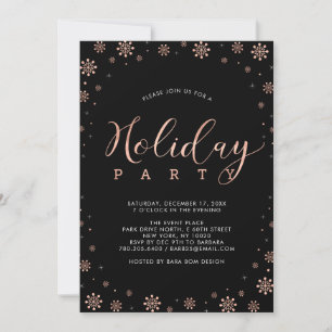 Invitation Rose Gold & Flocons de Neige Noirs Fête Moderne de