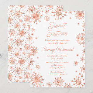 Invitation Rose Gold Flocons de Neige Sweet Sixteen