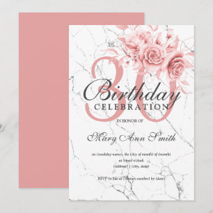 Invitation Rose Gold Floral 30e Anniversaire Marbre de fête