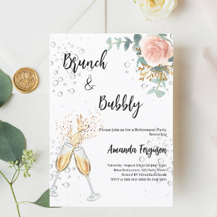 Invitation Rose Gold Floral Brunch Bubbly Retraite Party