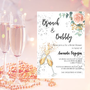 Invitation Rose Gold Floral Brunch Fête des mariées Bubbly