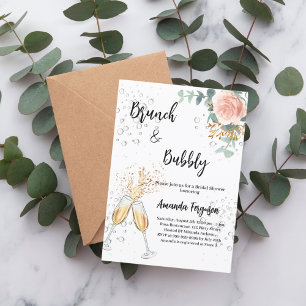 Invitation Rose Gold Floral Brunch Fête des mariées Bubbly