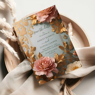 Invitation Rose Gold Floral d'inspiration Vintage Enregistrer