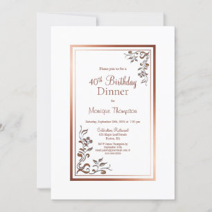 Invitation Rose Gold Floral Frontière 40e anniversaire Dîner