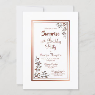 Invitation Rose Gold Floral Frontière Surprise 18e anniversai