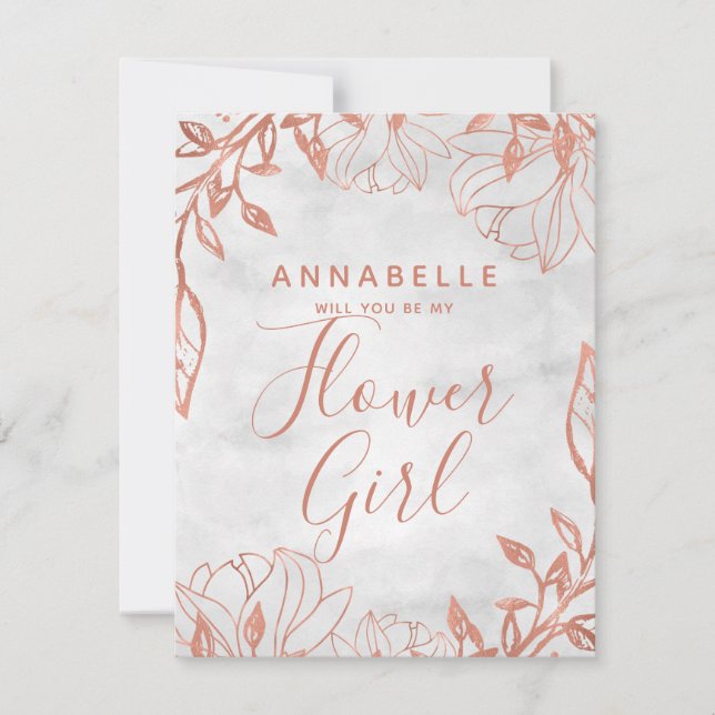Invitation Rose Gold Floral Grey Serez-Vous Ma Fille Fleur (Devant)