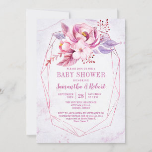 Invitation Rose Gold Floral rose violet bébé Baby shower fil