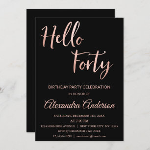 Invitation Rose Gold Foil Bonjour 40 Quarante Anniversaire Fê