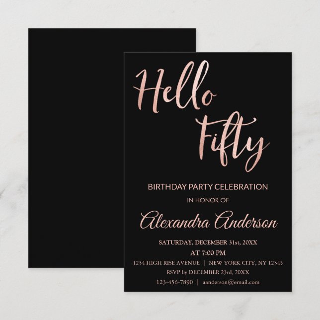 Invitation Rose Gold Foil Bonjour 50 Cinquantième anniversair (Devant / Derrière)