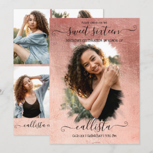 Invitation Rose Gold Foil Halo photo Collage Sweet 16
