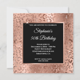 Invitation Rose Gold Foil Leopard Black Overlay 50e anniversa