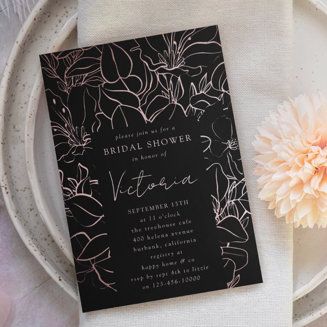 Invitation Rose Gold Foil Line Art Floral Fête des mariées (Créateur téléchargé)