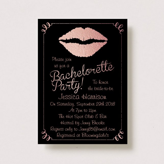 Invitation Rose Gold Foil Lips Bachelorette Party (Créateur téléchargé)