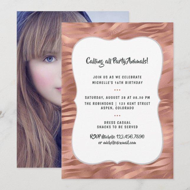 Invitation Rose Gold Foil Tiger Stripes N'importe quel âge An (Devant / Derrière)