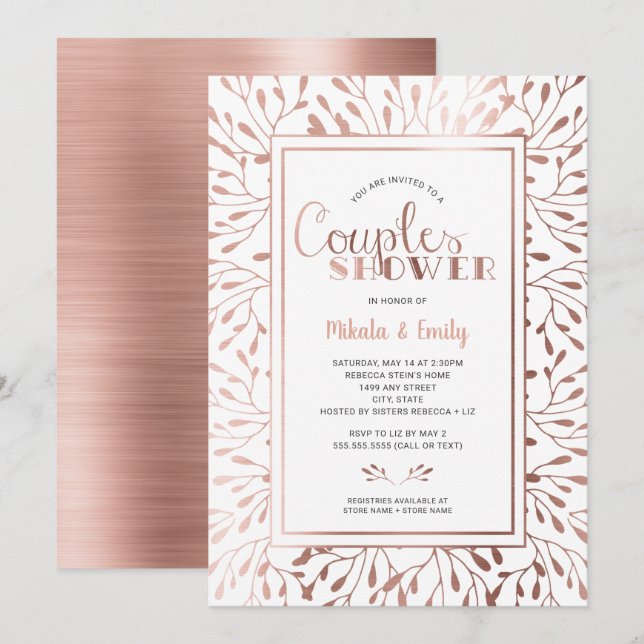 Invitation Rose Gold Frame Couples Douche, couleur changeable (Devant / Derrière)