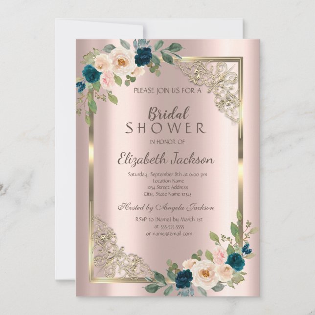 Invitation Rose Gold Frame Rose Gold Fête des mariées (Devant)