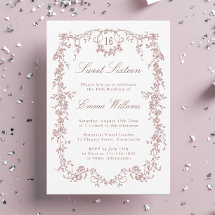 Invitation Rose Gold Français Frame Sweet 16 Anniversaire