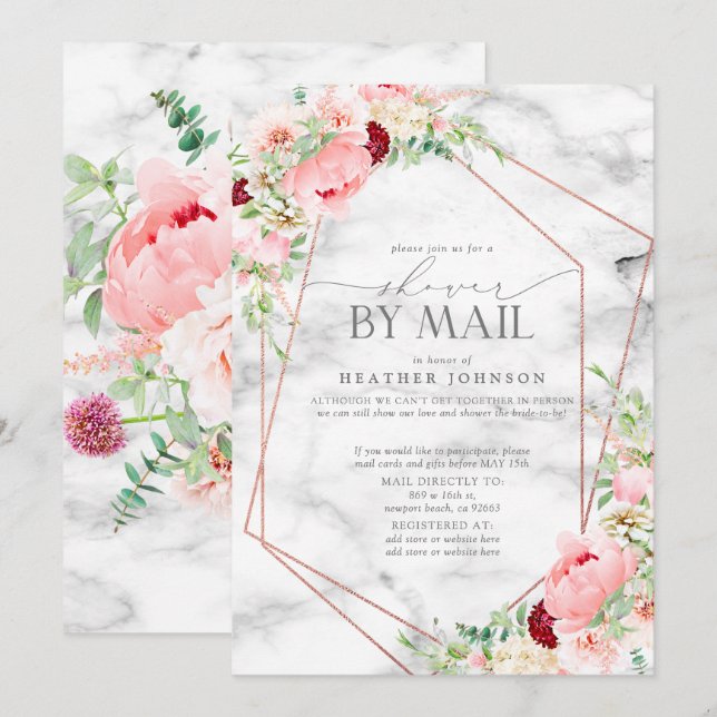 Invitation Rose Gold Géométrique Rose Floral Fête des mariées (Devant / Derrière)