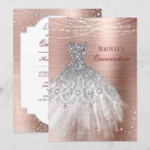 Invitation Rose Gold Glam Diamant Étincelant Quinceañera