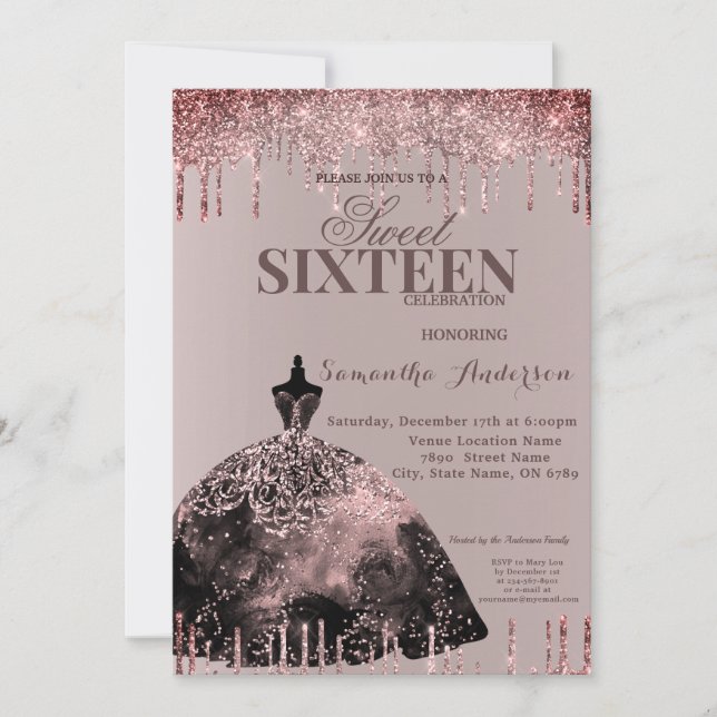 Invitation Rose Gold Glam Parties scintillant étincelle douce (Devant)