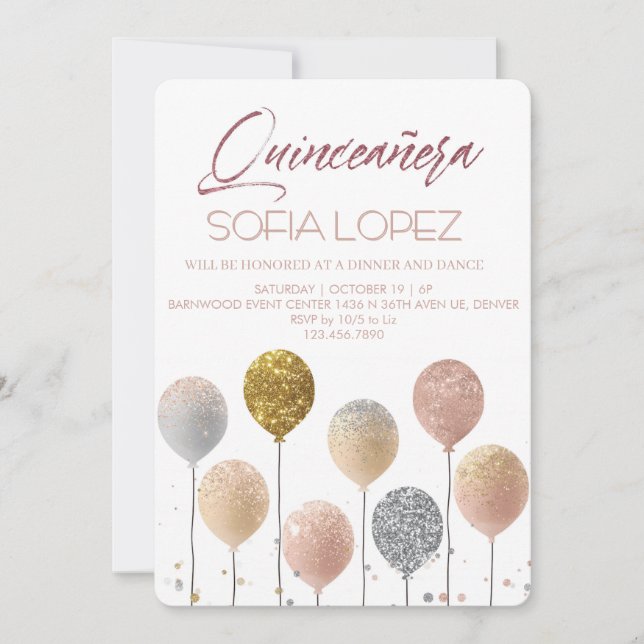 Invitation Rose Gold Glitter Elegant Quinceañera  (Devant)