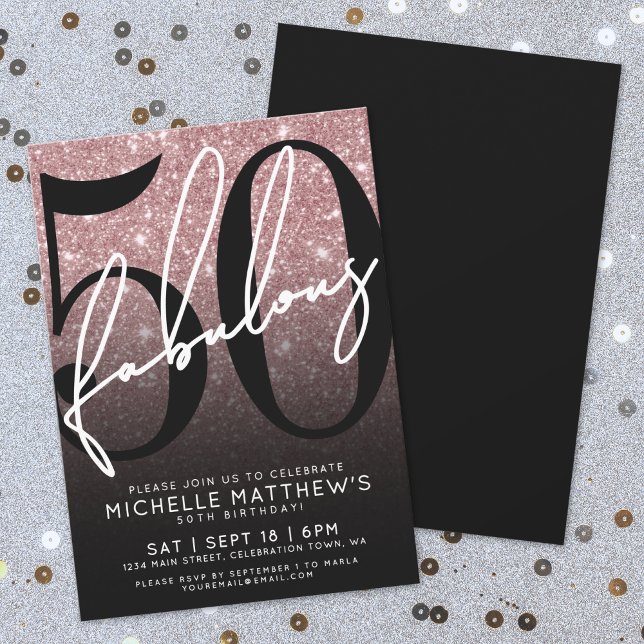 Invitation Rose Gold Glitter Fifty Fabulous 50th Birthday (Rose Gold Glitter Fifty Fabulous 50th Birthday Invitation)